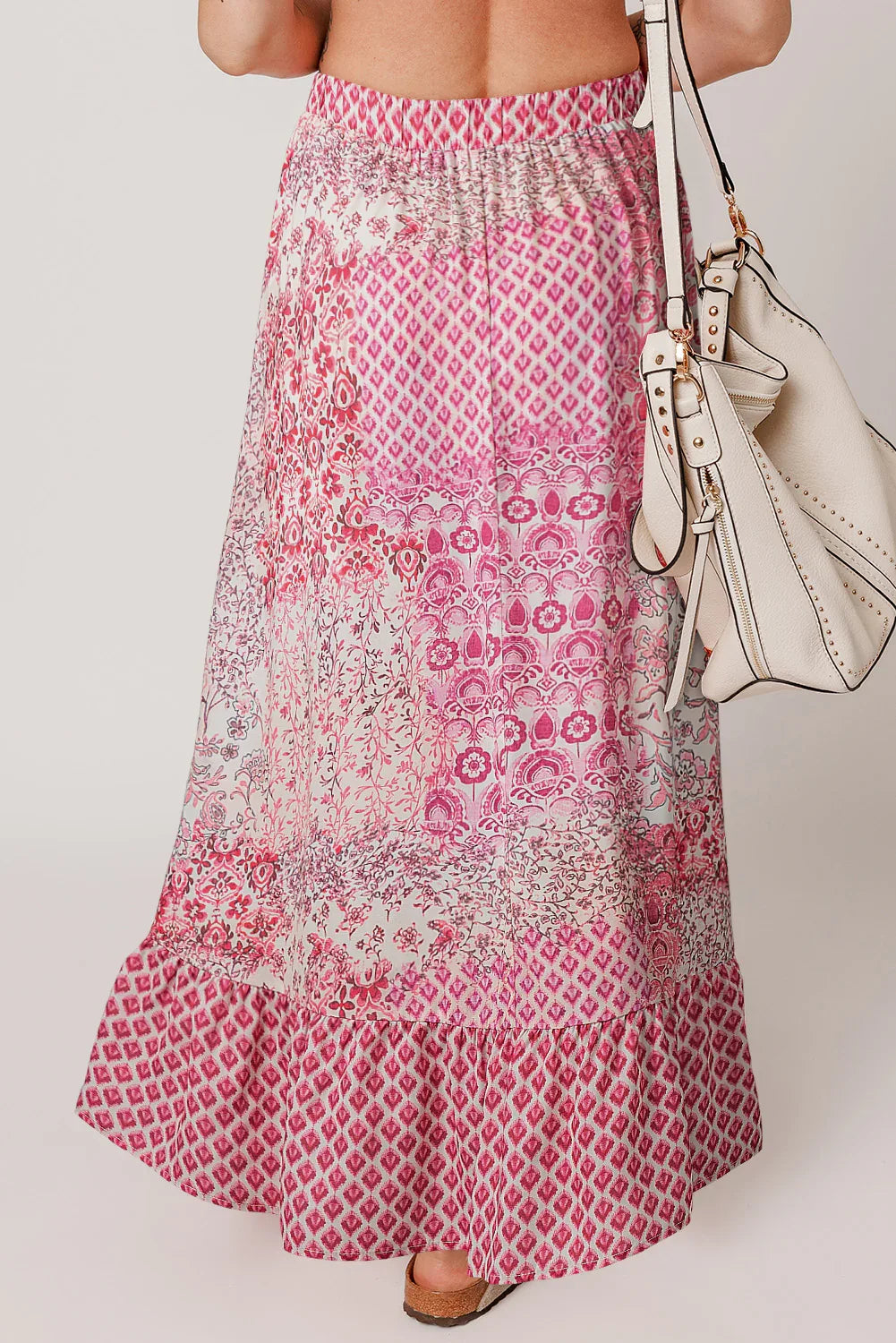 Jupe Longue Bohème Rouge Pompons Taille Élastique Femme - Oléna-Fashion