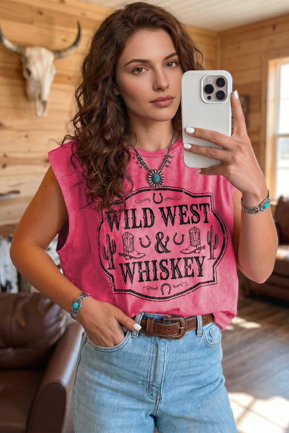 Top sans manches imprimé Wild West Whiskey femme