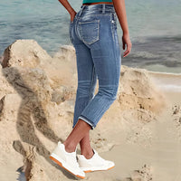 Jean Capri Femme Taille Mi-Haute Stretch – Denim 7/8 Effet Usé Gainant
