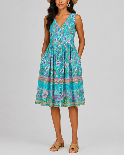 Robe Été Élégante à Imprimé Bleu