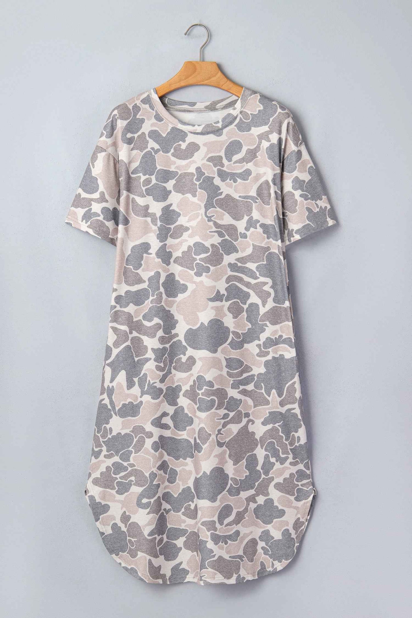 Robe décontractée imprimé camouflage femme – Manches courtes, fente latérale