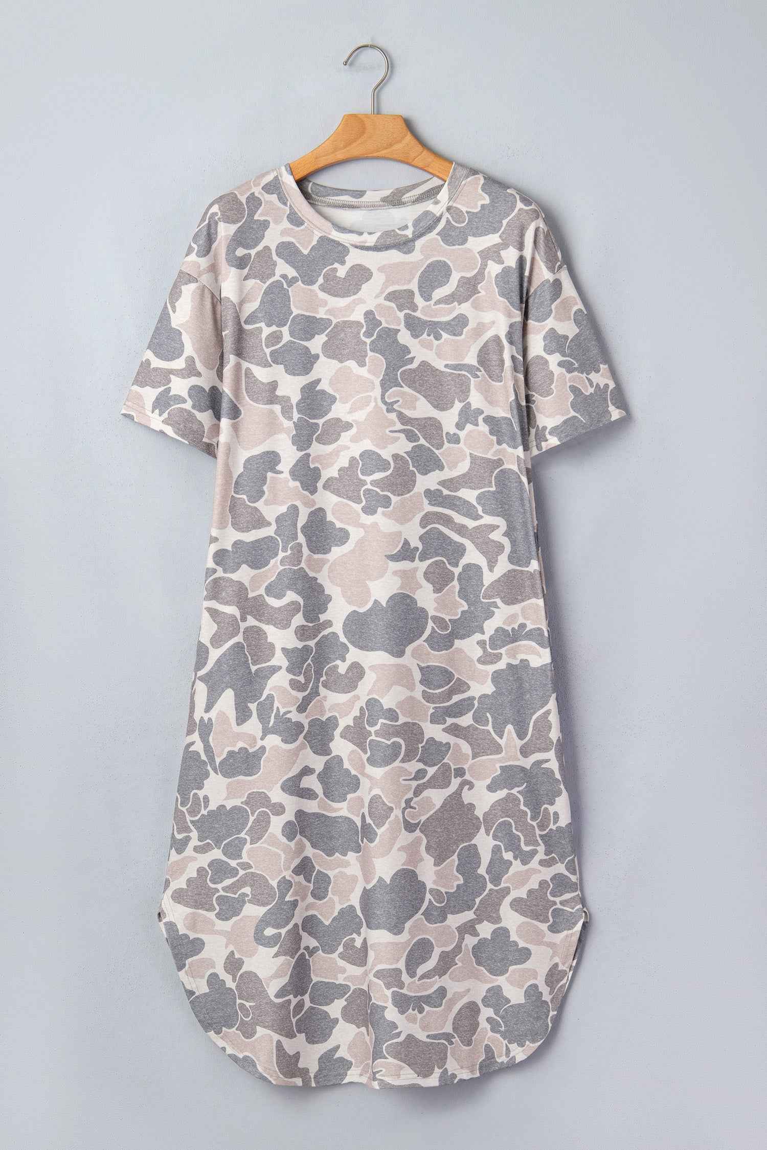 Robe décontractée imprimé camouflage femme – Manches courtes, fente latérale