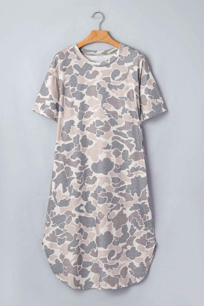 Robe décontractée imprimé camouflage femme – Manches courtes, fente latérale