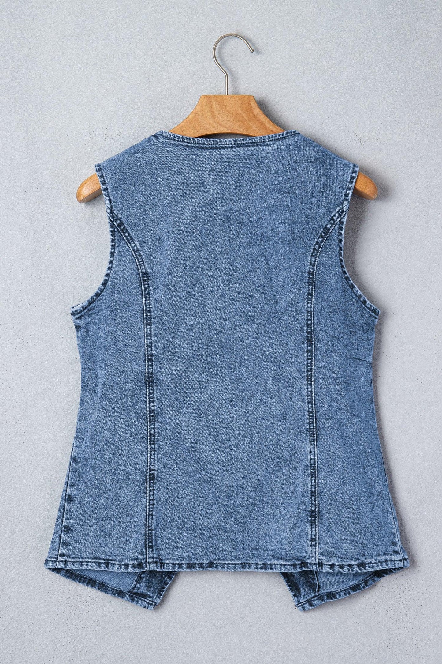 Gilet Sans Manches Denim Bleu Boutons Fente Avant Style Western Femme - Oléna-Fashion