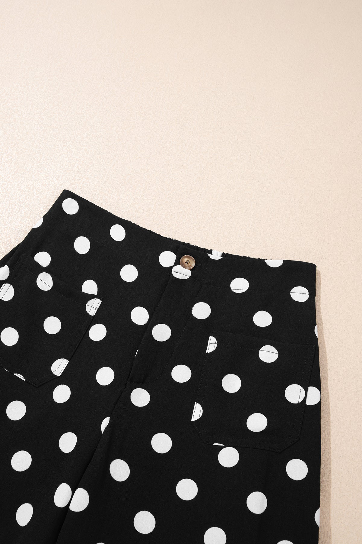 Pantalon Large à Pois Taille Mi-Haute Poches Plaquées – 4 Coloris  Blanc / S / 100%Polyester Olena-Fashion