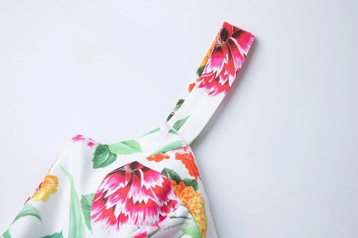 Robe d'Été fleurie 100% Élégance – Coupe Licou et Taille Affinée Féminine - Oléna-Fashion