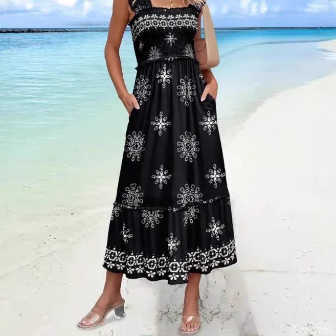 Robe d'Été à Bretelles –Tenue Idéale pour des Vacances Inoubliables Noir S