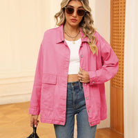 Veste rose pour femme, fermeture boutonnée, col ouvert, poches plaquées