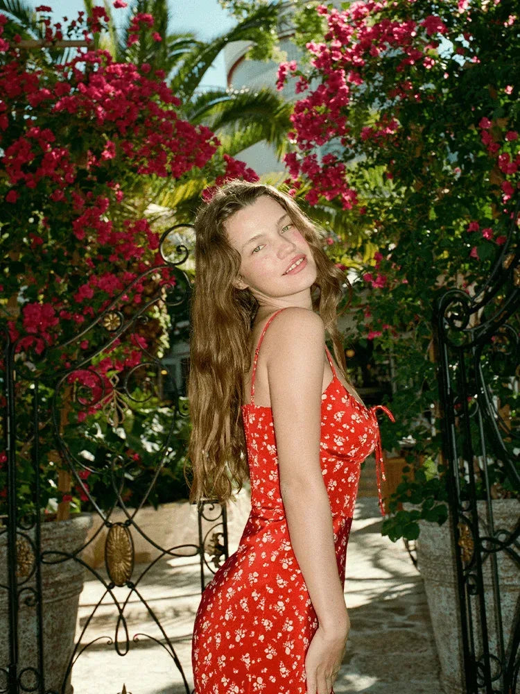 1 Robe d'Été Mi-Longue à Bretelles avec Motif Floral et Taille Ajustée pour un Style Féminin - Oléna-Fashion