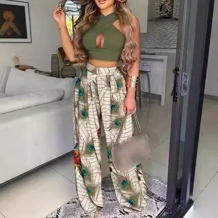 Pantalon Décontracté Femme Confortable Plumes Chic