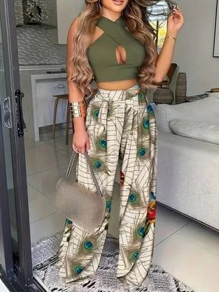 Pantalon Décontracté Femme Confortable Plumes Chic M