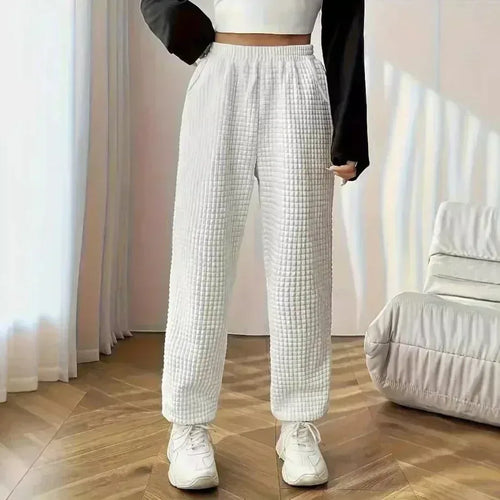 1 Pantalon de jogging taille haute blanc à la mode - chaud décontracté pour femmes