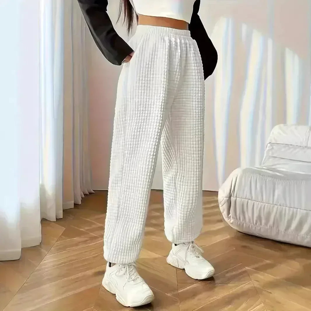 1 Pantalon de jogging taille haute blanc à la mode - chaud décontracté pour femmes