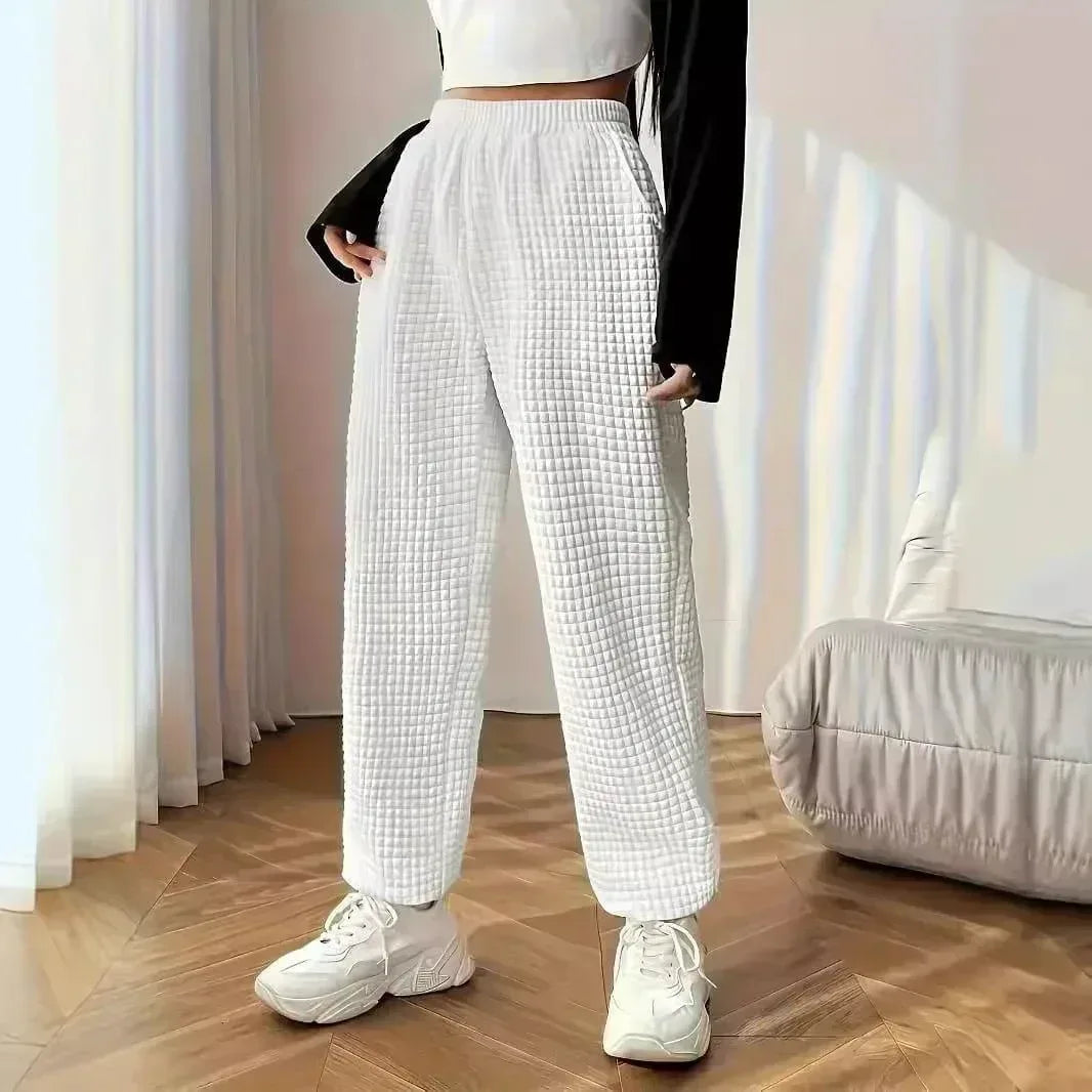 1 Pantalon de jogging taille haute blanc à la mode - chaud décontracté pour femmes