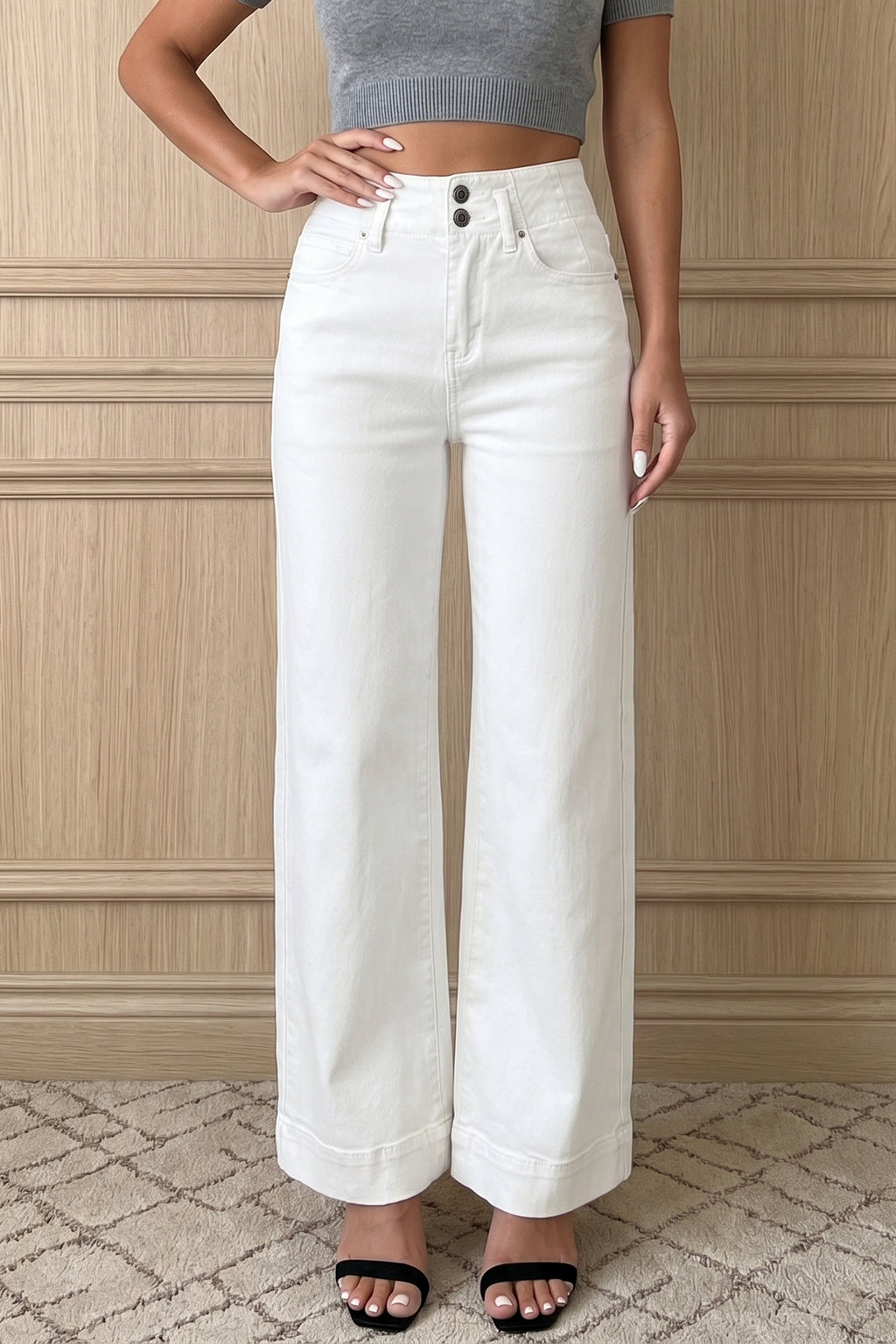 Jean Large Taille Haute Double Bouton – 4 Coloris