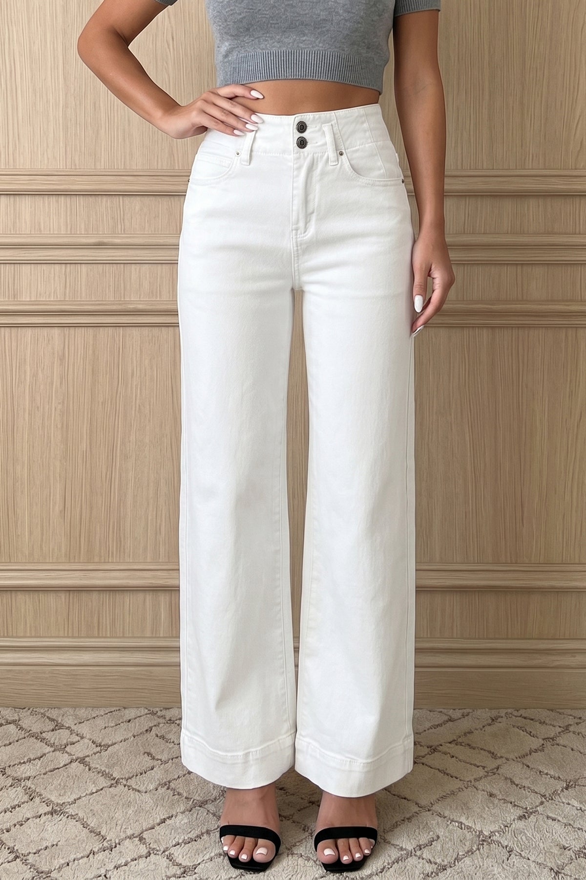 Jean Large Taille Haute Double Bouton – 4 Coloris