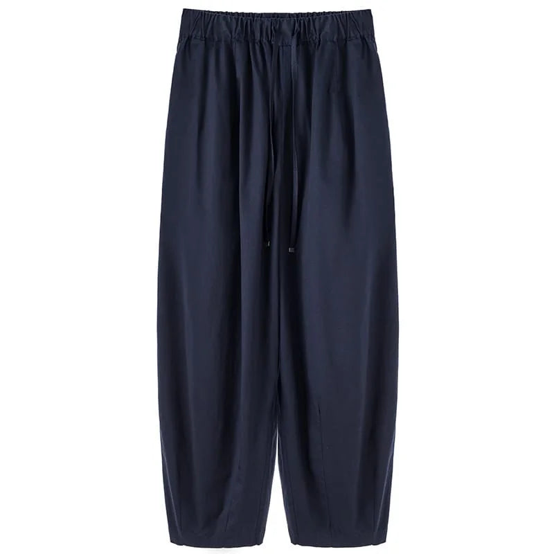 Pantalon Ample Court Femme Confortable Printemps-Été Bleu Marine S
