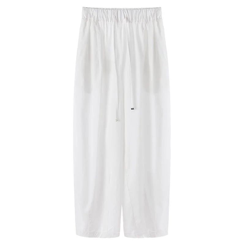 Pantalon Ample Court Femme Confortable Printemps-Été Blanc S