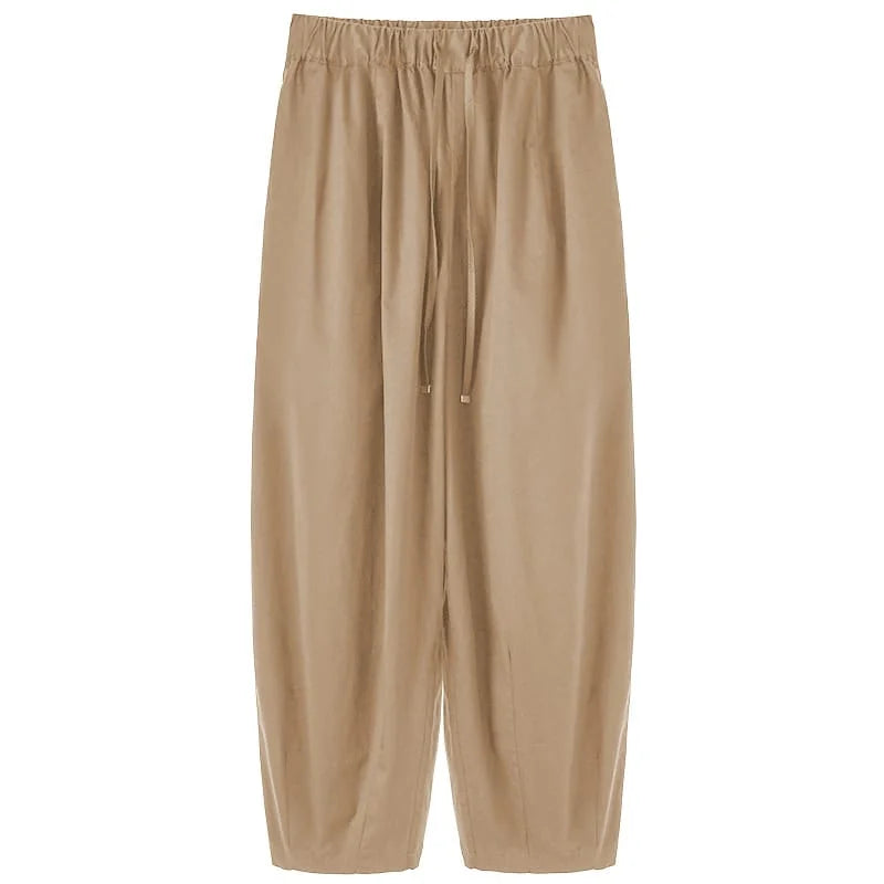 Pantalon Ample Court Femme Confortable Printemps-Été Kakhi S