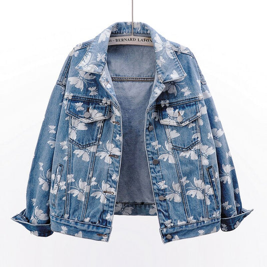 Veste en jean courte femme imprimé papillon style coréen | Oléna-Fashion- vue de face