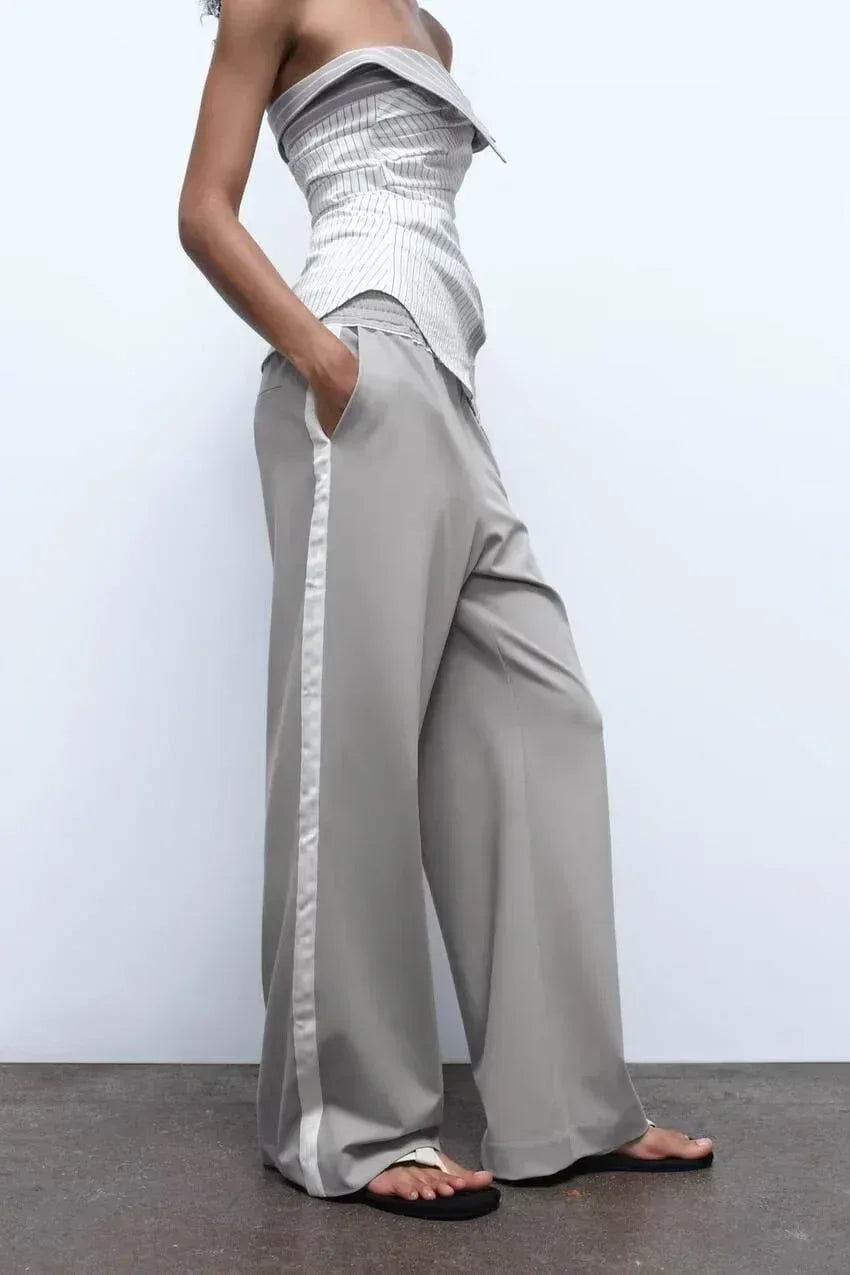 Pantalon ample à rayures latérales pour femme-Style Décontracté - Oléna-Fashion