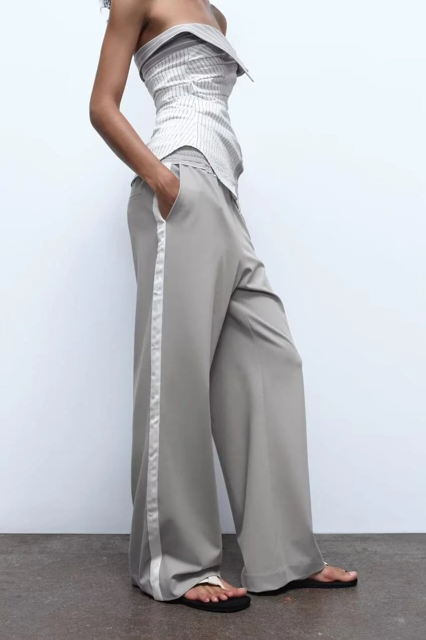 Pantalon ample à rayures latérales pour femme-Style Décontracté