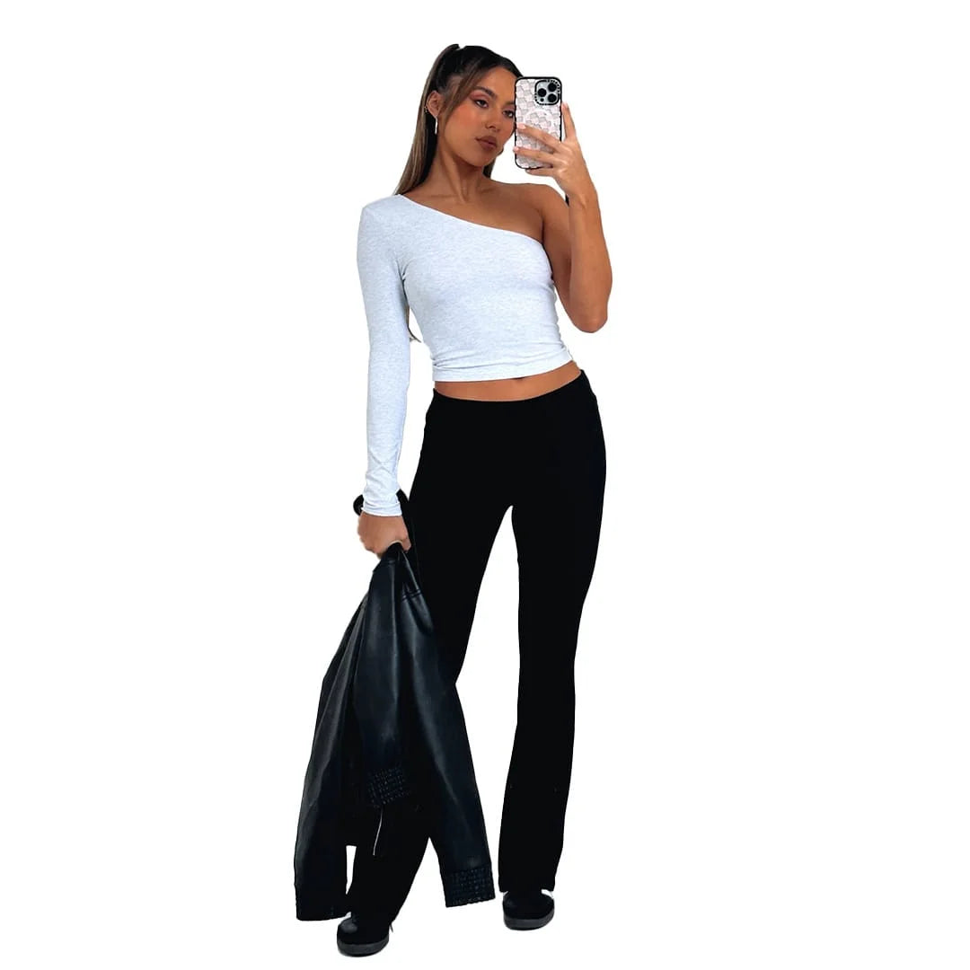 Pantalon Slim Taille Basse Femme Confortable Tendance Noir