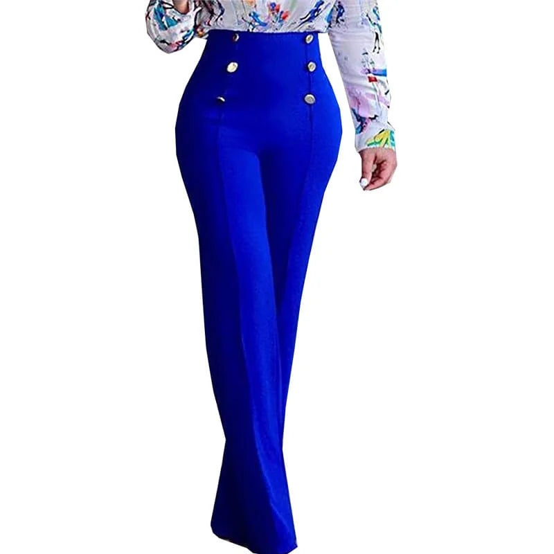 Pantalon Bootcut Boutonné Femme Élégant Grandes Tailles Blue S