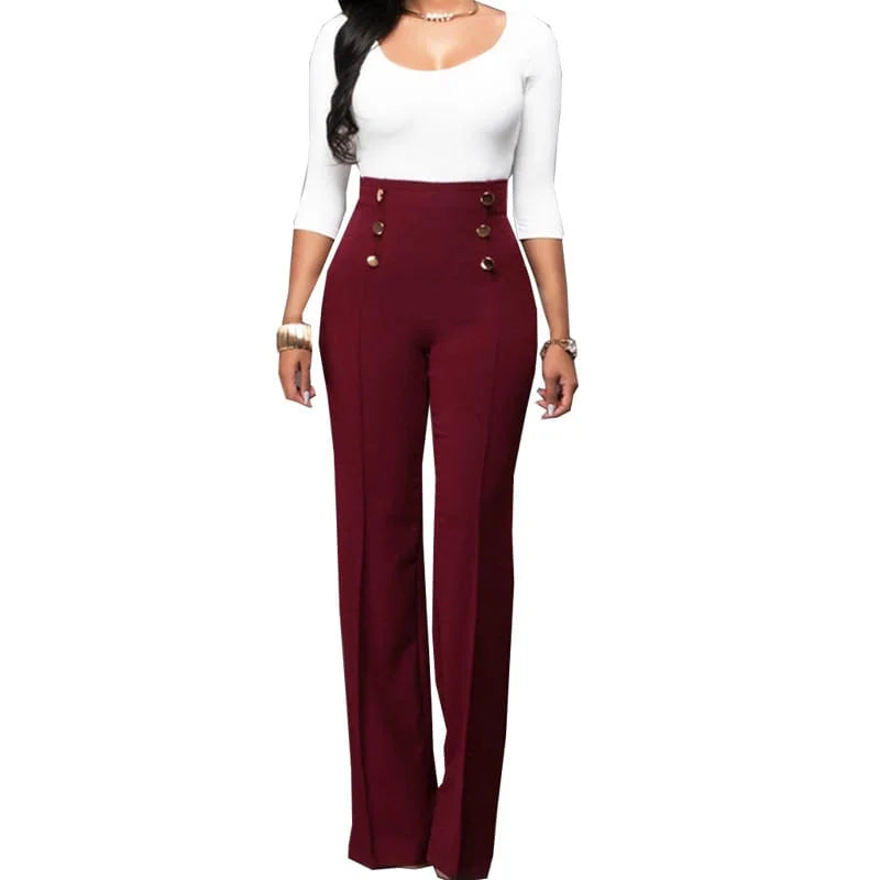 Pantalon Bootcut Boutonné Femme Élégant Grandes Tailles Burgundy S