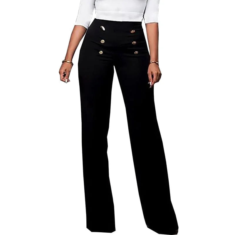 Pantalon Bootcut Boutonné Femme Élégant Grandes Tailles Black S