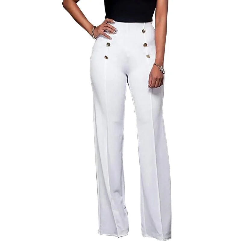 Pantalon Bootcut Boutonné Femme Élégant Grandes Tailles White S