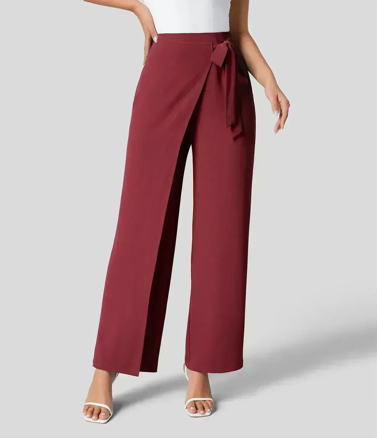 1 Pantalon pour femme style élégant à jambes larges Bordeau L