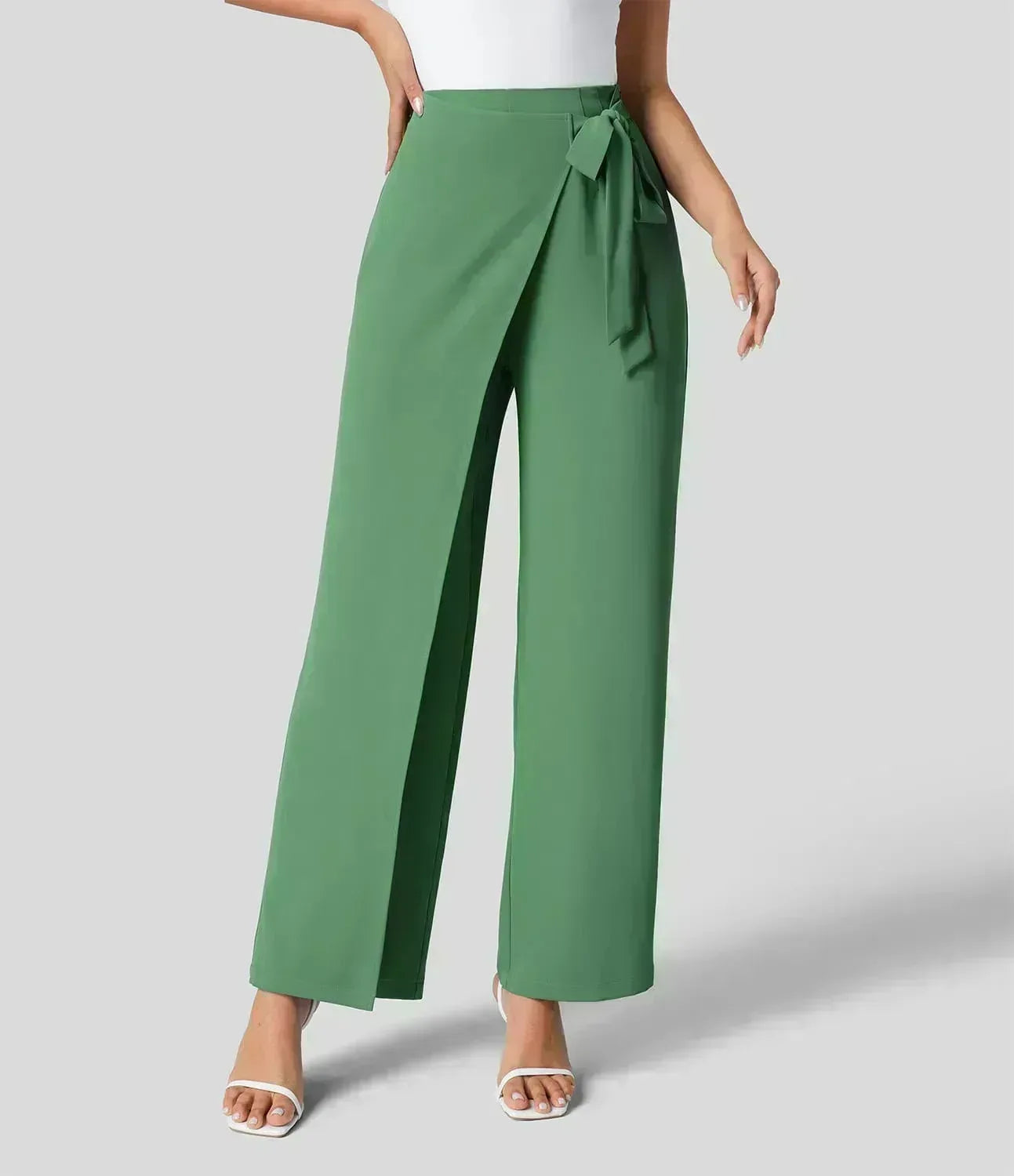 1 Pantalon pour femme style élégant à jambes larges Vert foncé S