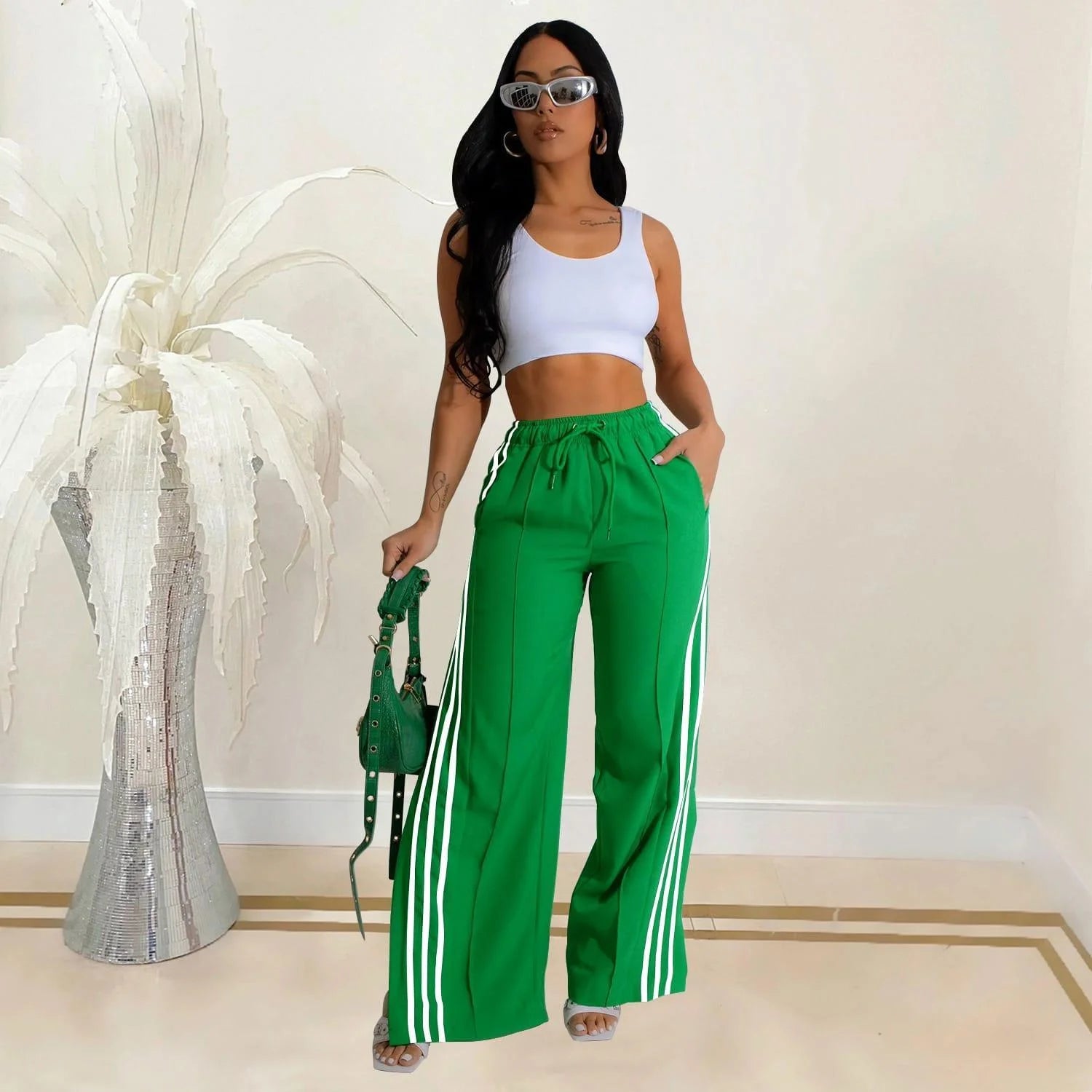 Pantalon de sport femme de couleur unie - Style Casual pattes larges -Taille S à 2XL