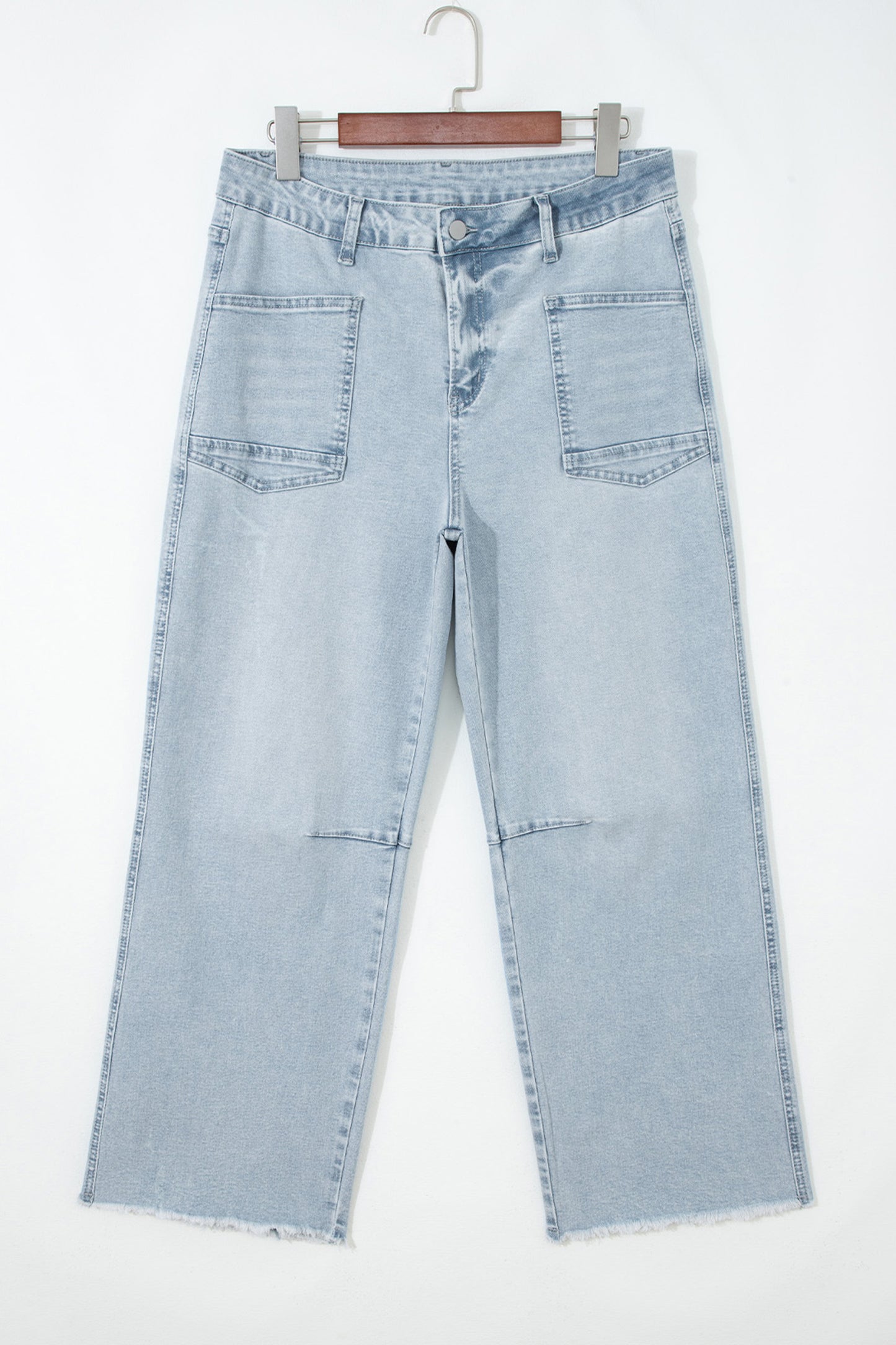 Jean Droit Femme Ourlet Effiloché Taille Haute – Beau Blue