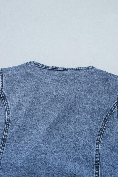 Gilet Sans Manches Denim Bleu Boutons Fente Avant Style Western Femme - Oléna-Fashion