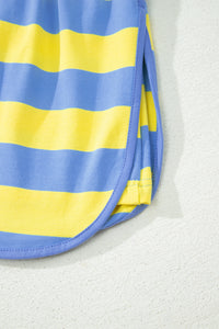 Ensemble athlétique rayé bleu et jaune : t-shirt et short