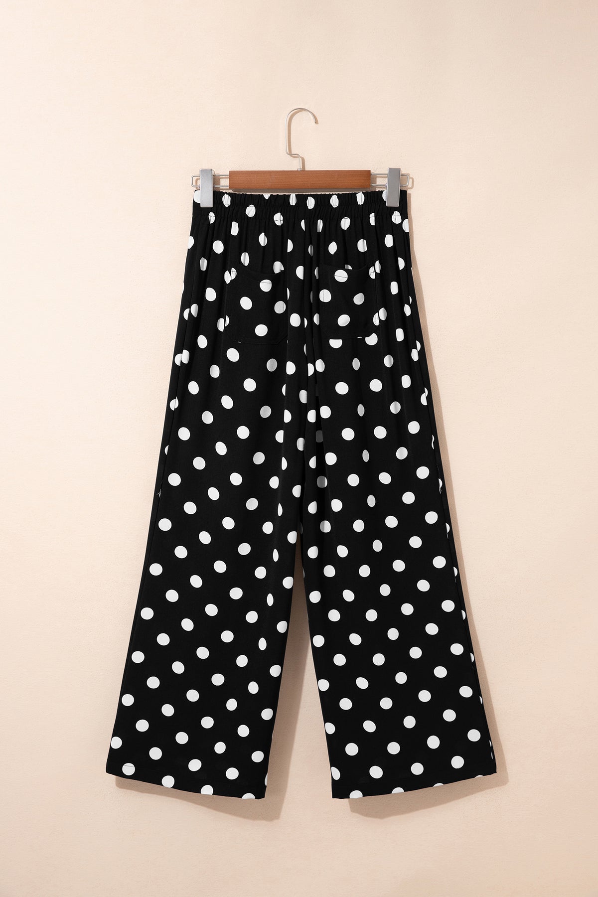 Pantalon Large à Pois Taille Mi-Haute Poches Plaquées – 4 Coloris