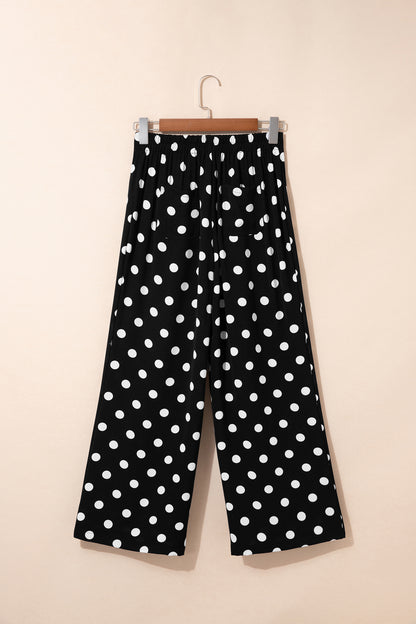 Pantalon Large à Pois Taille Mi-Haute Poches Plaquées – 4 Coloris  Blanc / S / 100%Polyester Olena-Fashion