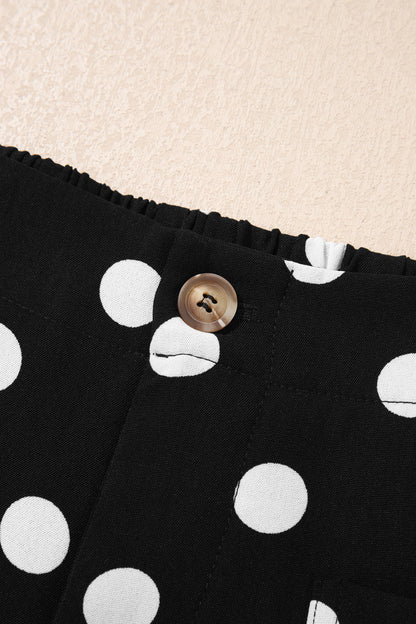 Pantalon Large à Pois Taille Mi-Haute Poches Plaquées – 4 Coloris  Blanc / S / 100%Polyester Olena-Fashion