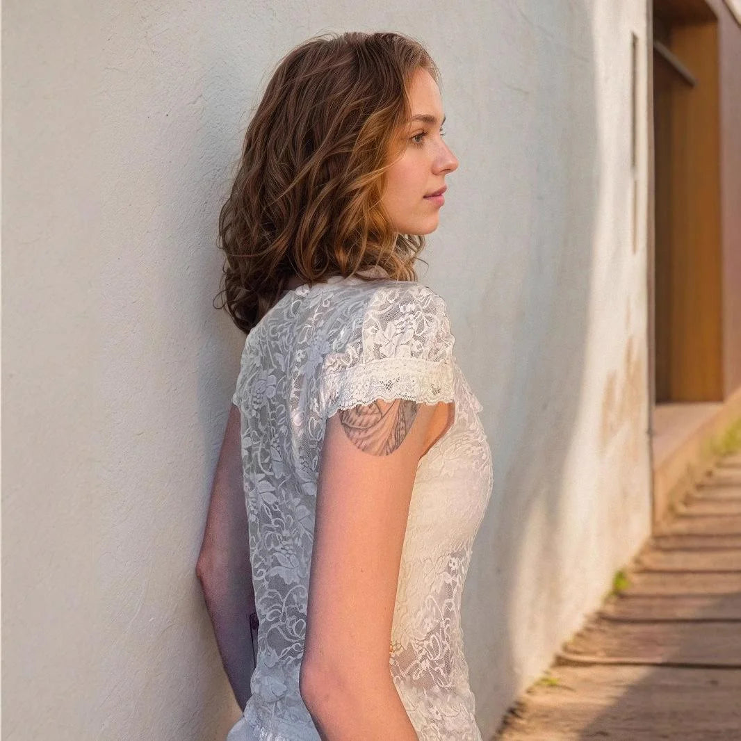 Chemisier français fin en dentelle transparente