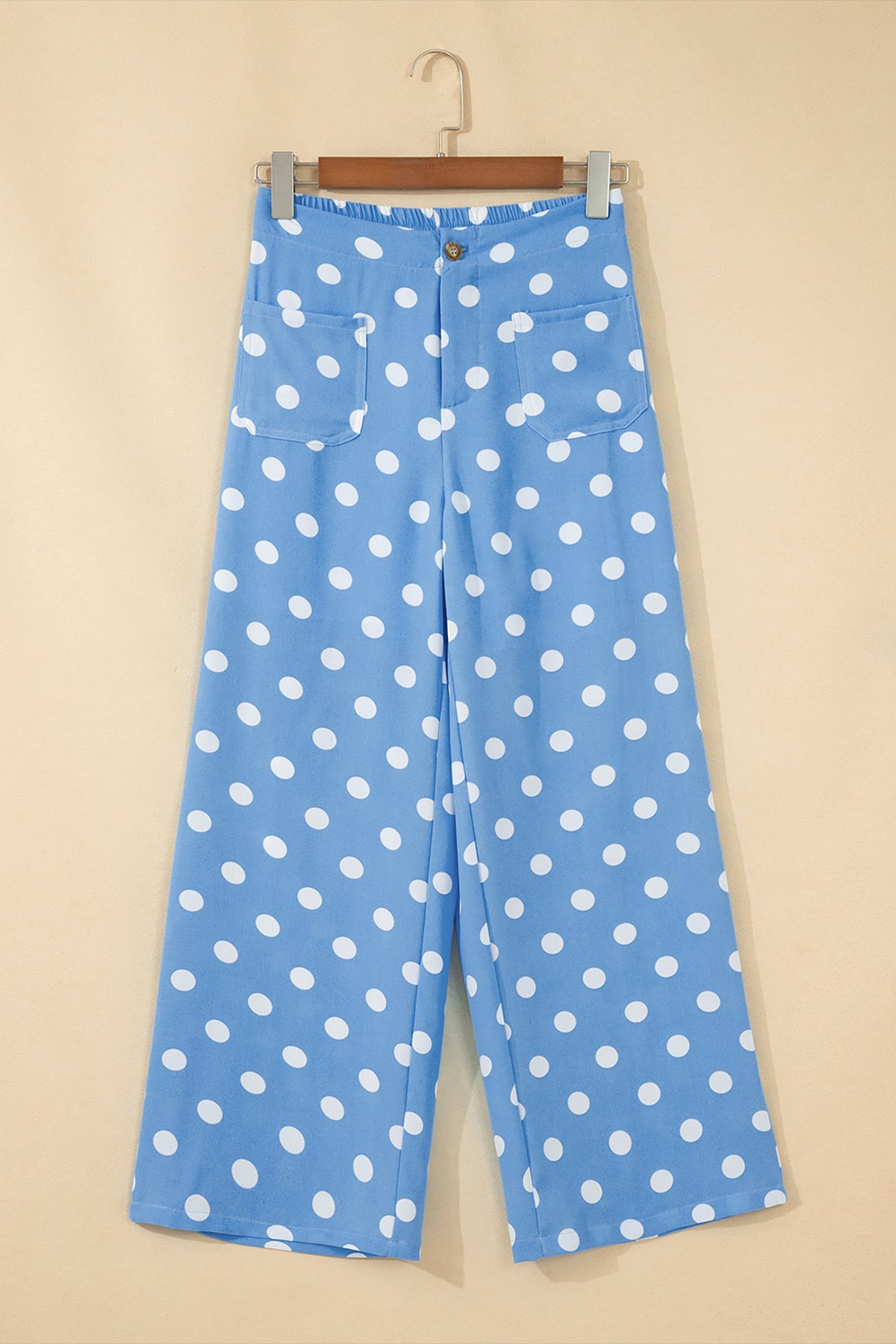 Pantalon Large à Pois Taille Mi-Haute Poches Plaquées – 4 Coloris