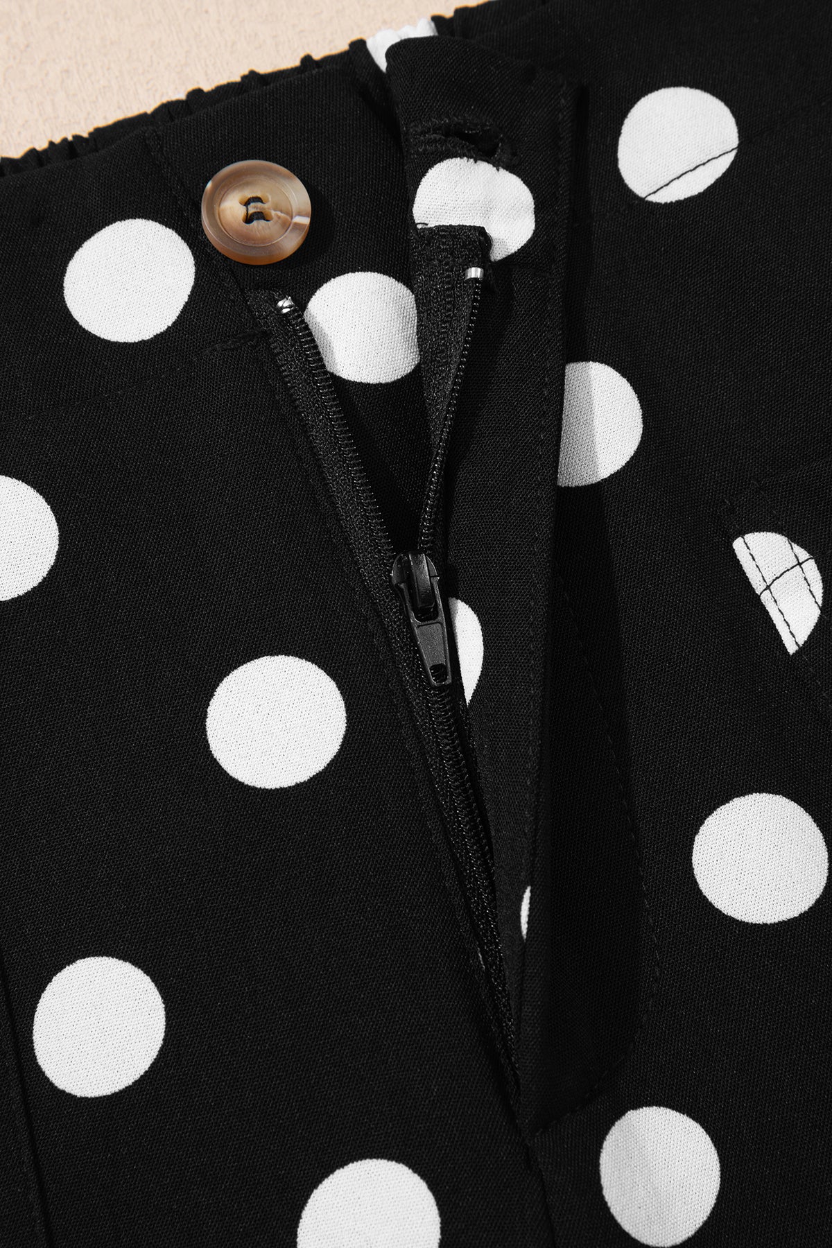 Pantalon Large à Pois Taille Mi-Haute Poches Plaquées – 4 Coloris