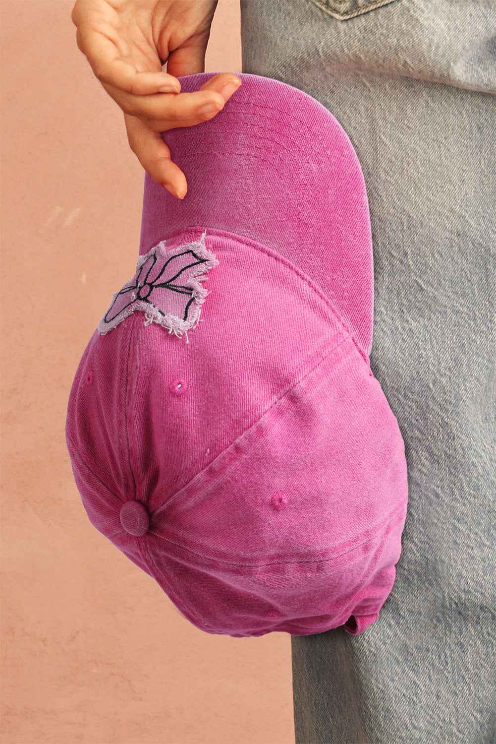 Casquette Baseball Patchwork Élégant Rose Rouge