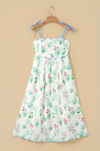 Robe midi à bretelles, taille haute, imprimé floral multicolore sur fond clair