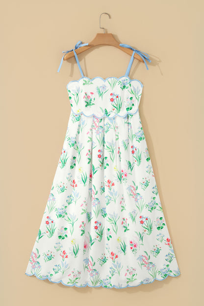 Robe midi à bretelles, taille haute, imprimé floral multicolore sur fond clair