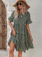 Robe populaire à col rond et manches courtes - Style élégant et coupe régulière Vert claire M