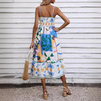 Robe trapèze sans manches à bretelles spaghetti imprimées 100% élégance