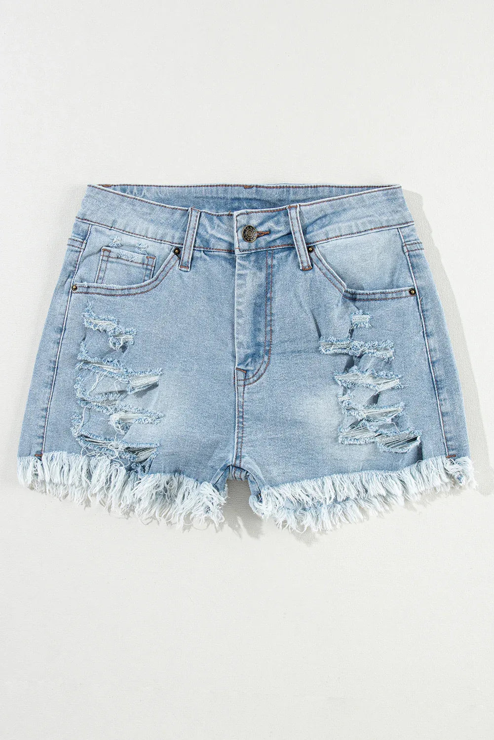 Short Jean Taille Haute Déchiré Bleu Clair Femme - Ourlet Brut - Oléna-Fashion