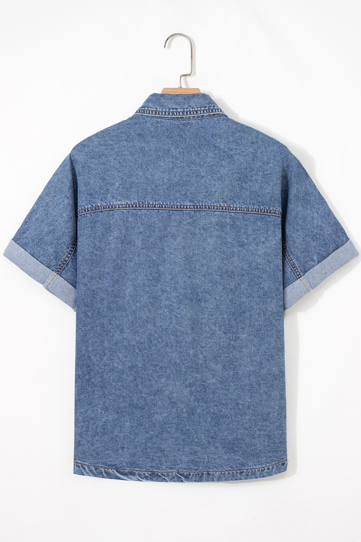 Chemisier en Jean Femme Manches Courtes Poches Style Western – Bleu